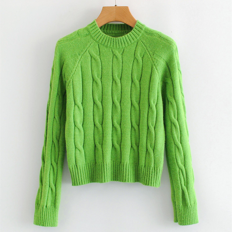 Korean Women Short Sweater Woman Round Neck Solid Color Long-sleeved Knitted Top Bottoming Autumn Winter Tops 210514