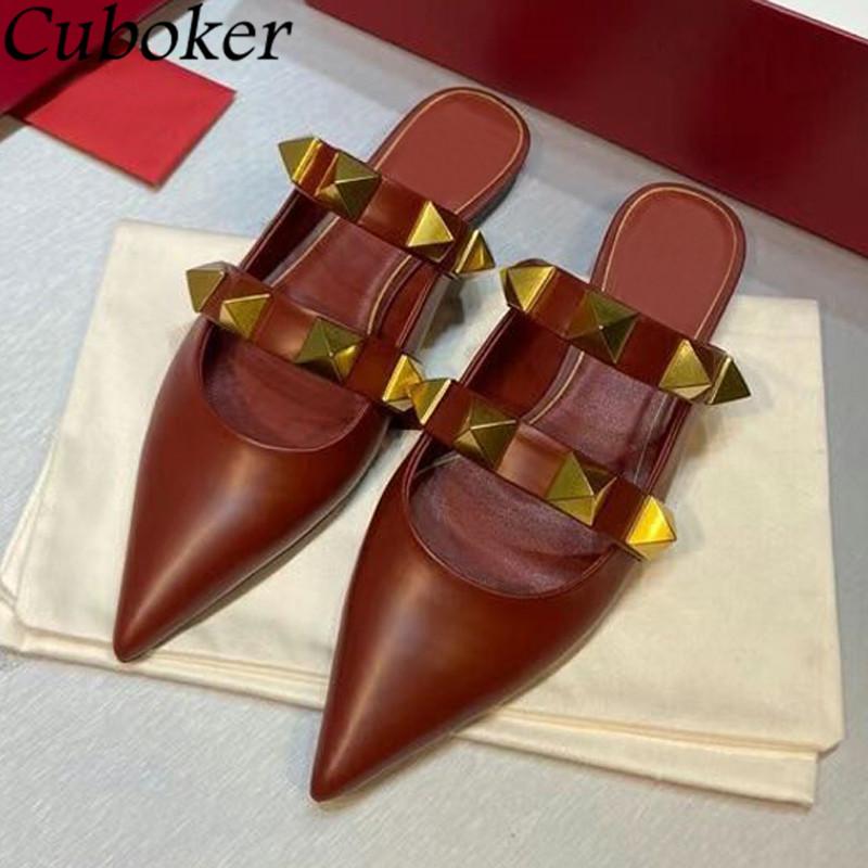 Women Flat Slippers High Quality Pointy Toe Ladies Mules Brand Runway Gold Studded Summer Slides Dress Shoes Woman Sandals, Black
Women Flat Slippers High Quality Pointy Toe Ladies Mules Brand Runway Gold Studded Summer Slides Dress Shoes Woman Sandals, Black