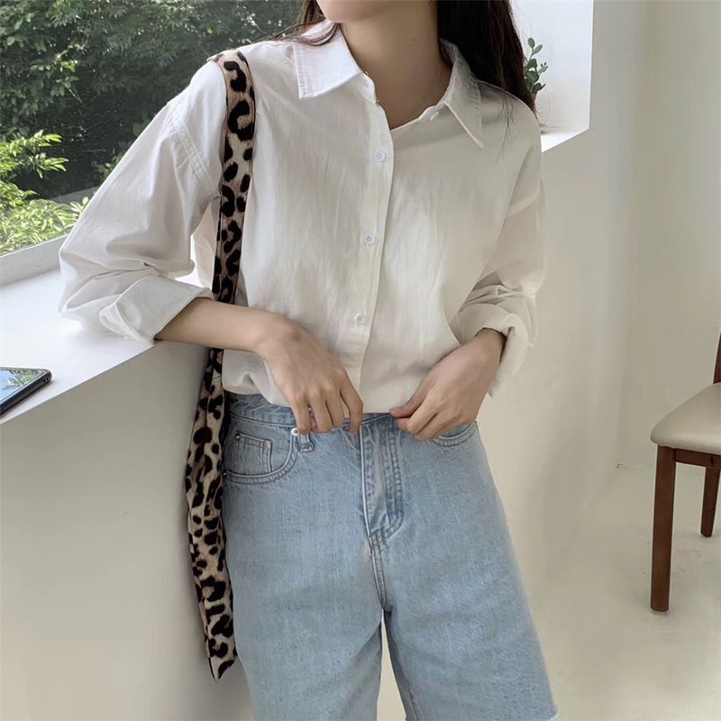 Early Autumn Korean Style Long Loose Retro Shirt Women Blouse Lazy Solid Color Sleeve Chemisier Femme 10320 210518