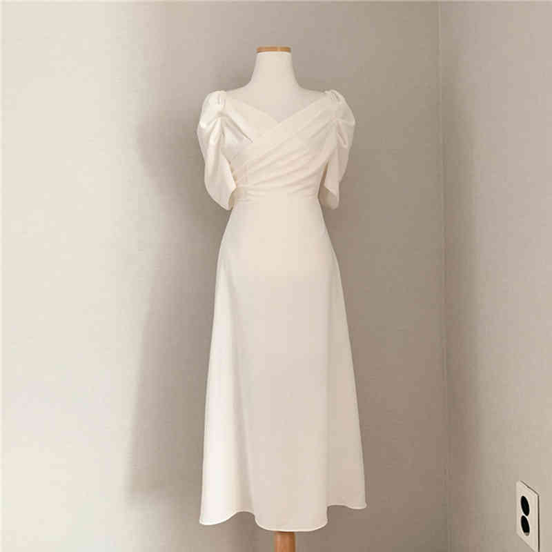 LoveFlowerLife V-Neck High Waist Chiffon Elegant Lace Up Korean Style Lady Wild Long Dress Women's Summer Dresses 210521