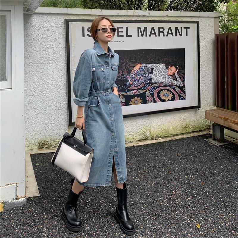Fashion women's dress autumn fashion temperament waist slimming knee-length long sleeve denim 210520, The picture color
Fashion women's dress autumn fashion temperament waist slimming knee-length long sleeve denim 210520, The picture color
