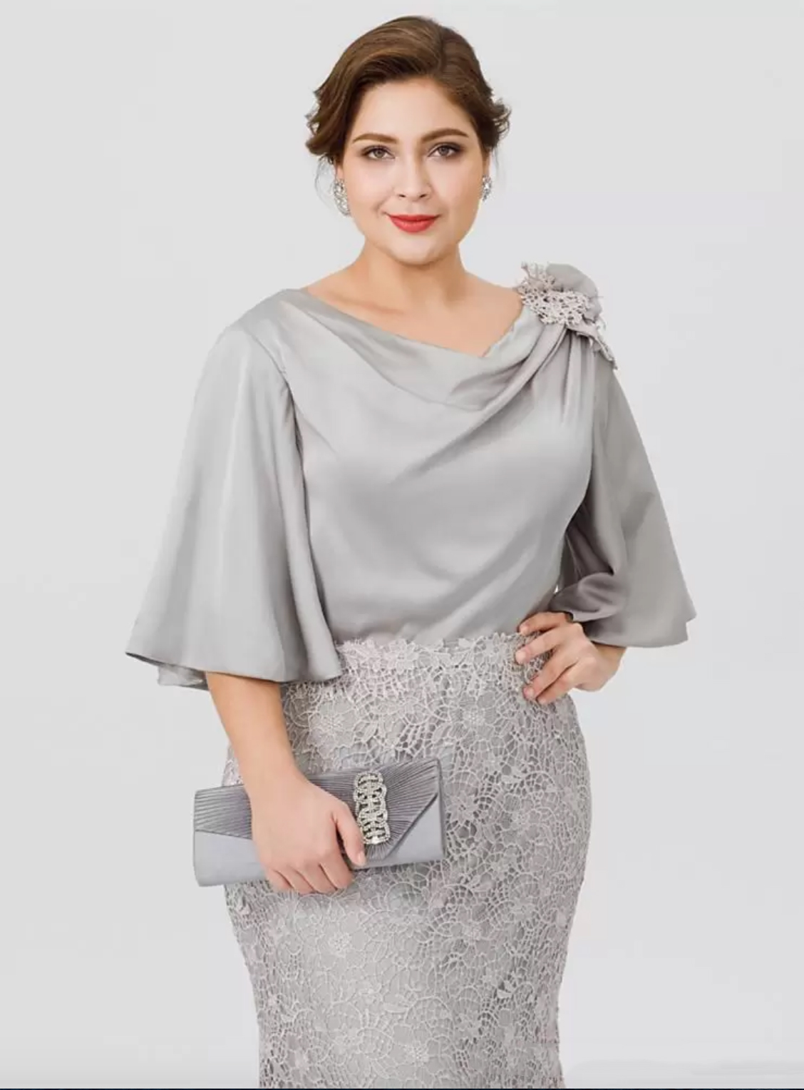 Plus Size Mother of the Bride Dresses Half Sleeves Zipper Back Wedding Guest Dress Mermaid Lace Evening Party Gowns