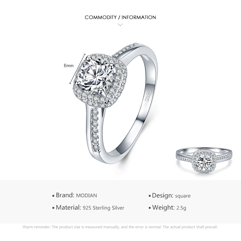 Modian Genuine 925 Sterling Silver Round Clear Cubic Zirconia Engagement Rings For Women Wedding Promise Statement Jewelry Gift