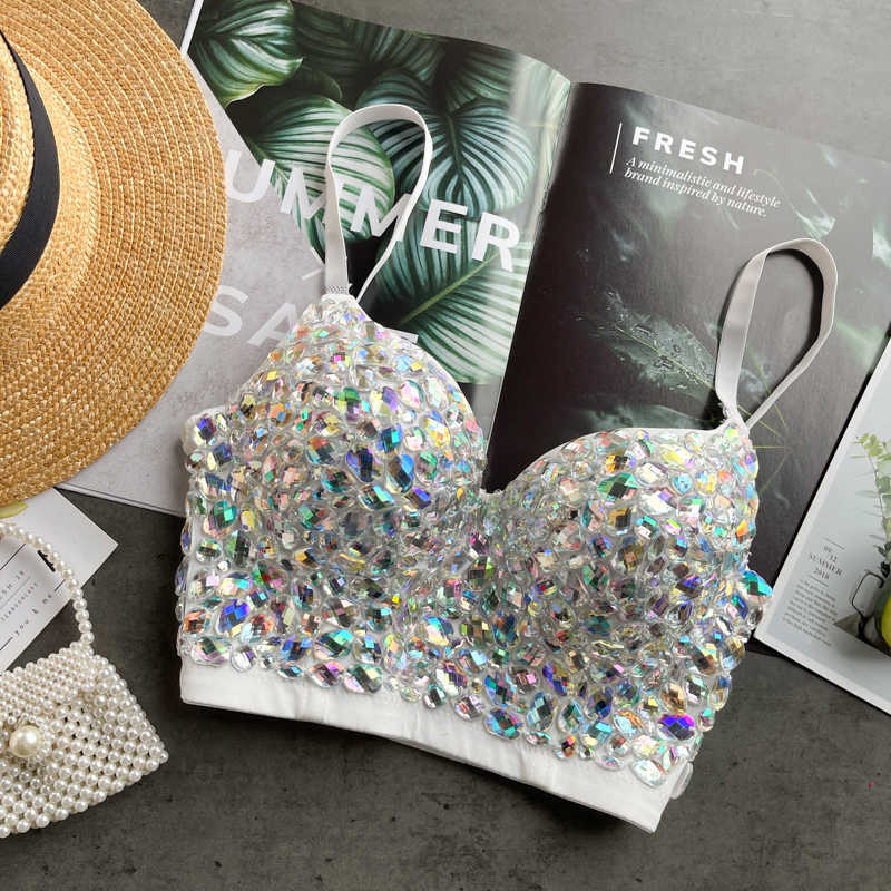 DEAT Women Vintage Color Outer Open Back Bottomed Camis Sexy Diamond Decoration Slim Fashion Spring Summer 11B548 210709