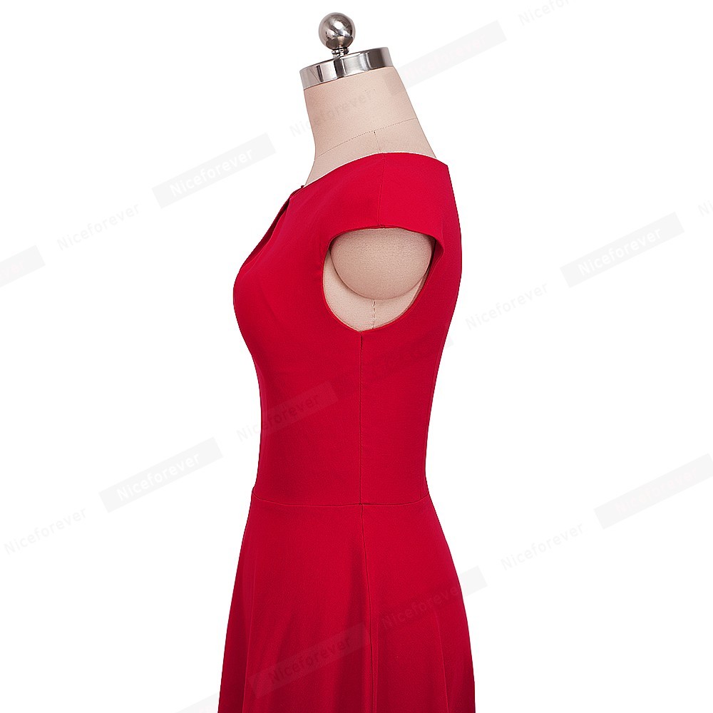 Nice-forever Vintage Solid Color Elegant Dresses with Cap Sleeve A-Line Pinup Women Flare Swing Dress A067 210409