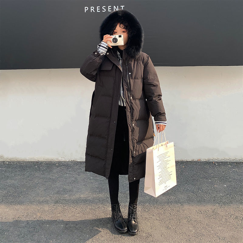 Wonder Thick Coat Winter Korean Fur Collar White Duck Down Hooded Warm Jacket Outwears 210510