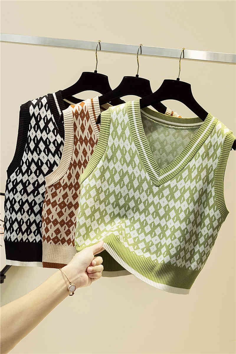 Stripe Women Sweater Vest Vintage V-Neck Knitting Pullover Sleeveless College Style Loose Autumn Tops 210519