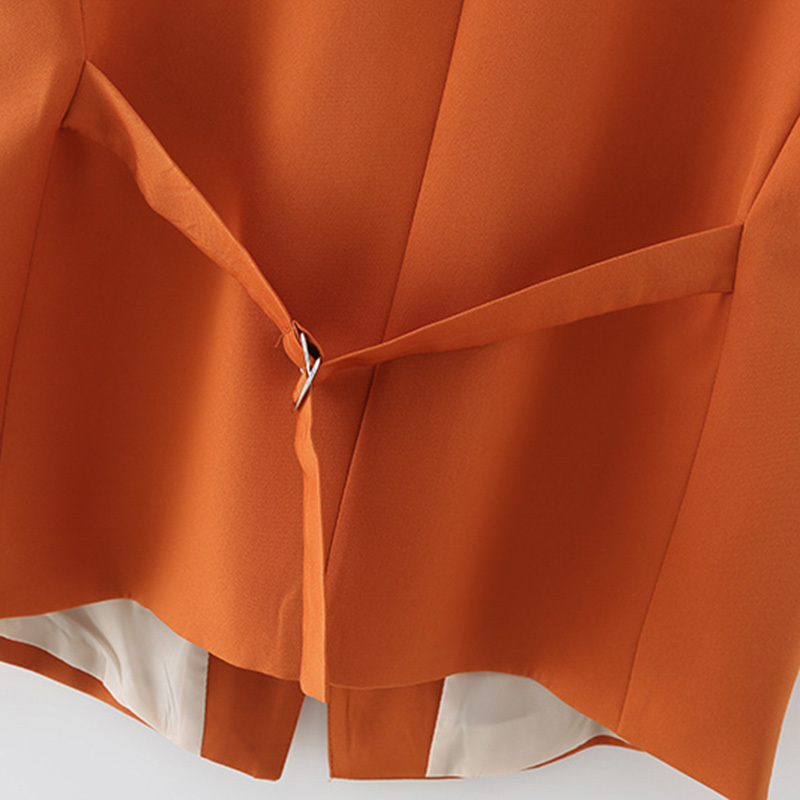 Women Simply Sleeveless Single Breasted Orange Vest Jacket Office Lady Slim Suit WaistCoat Pockets Outwear Tops 210521