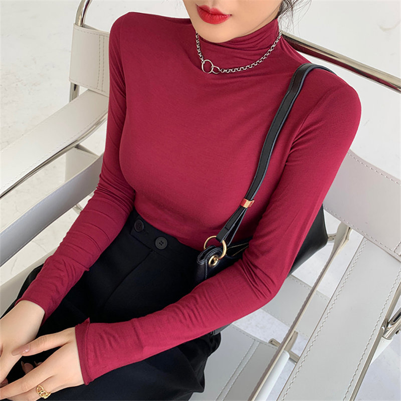 Arrival Solid Warm Thicken Fashion Women Large Size Casual Basic Korea Brief Minimalist Slim Tops T-shirt 210421
