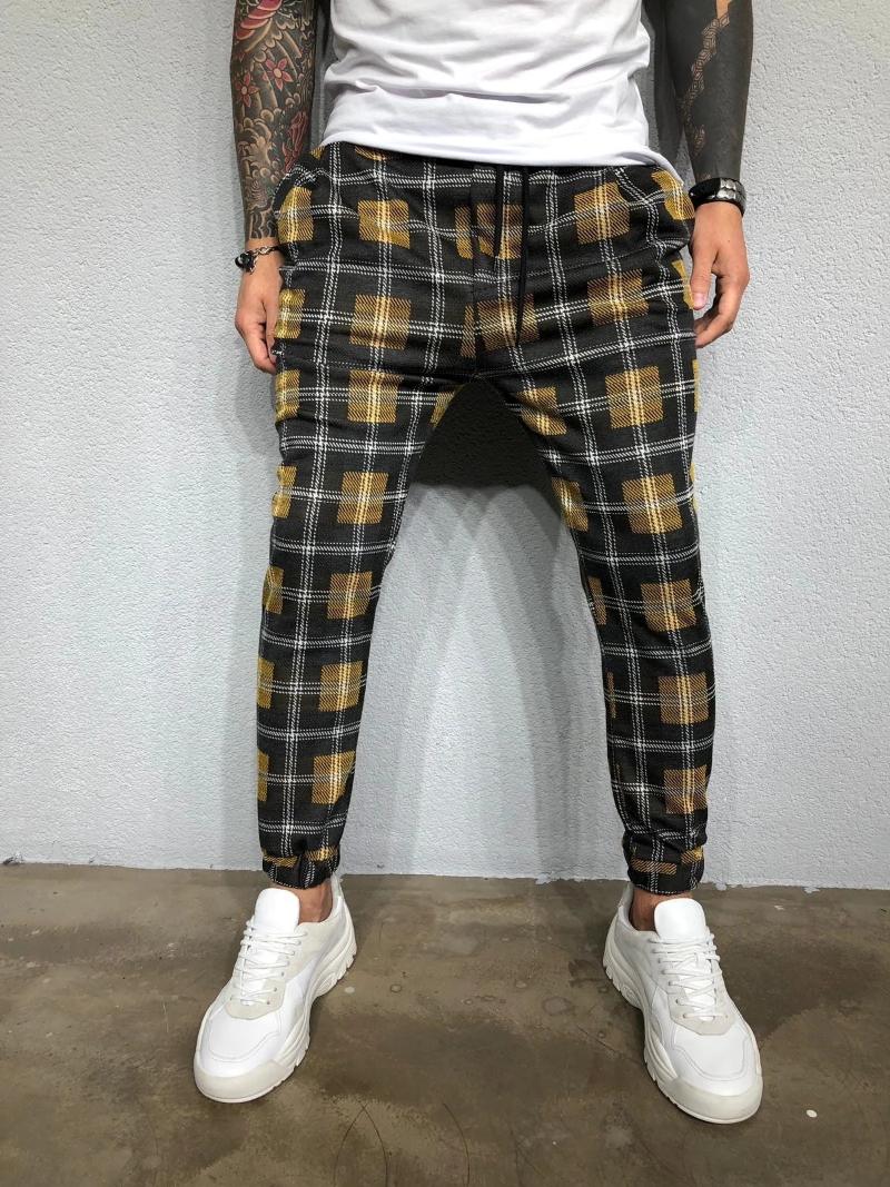 Men's Plaid 3D Digital Printing Casual Fashion Trousers Slim And Shaped Soft Comfortable Pants