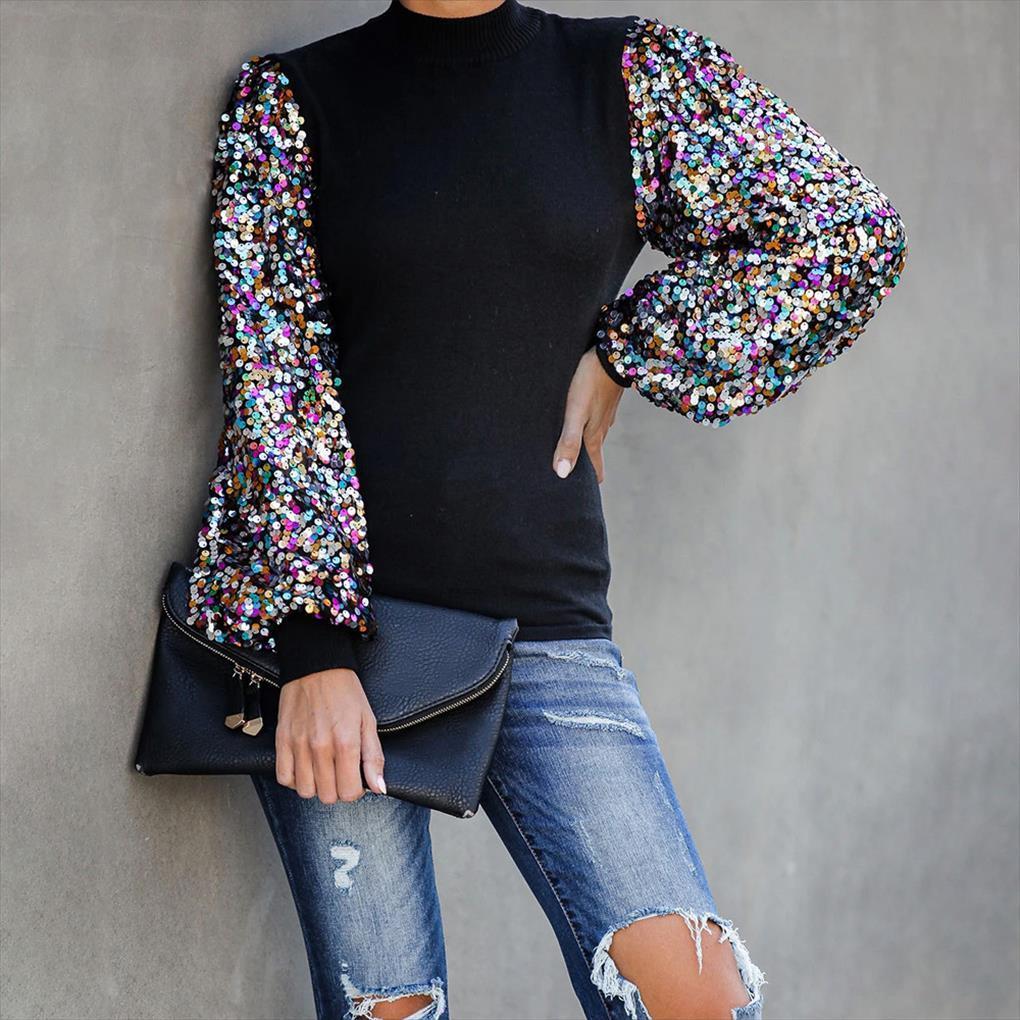 bling sequins women blouses long sleeve patchwork turtleneck lantern and autumn party office, White
bling sequins women blouses long sleeve patchwork turtleneck lantern and autumn party office, White
