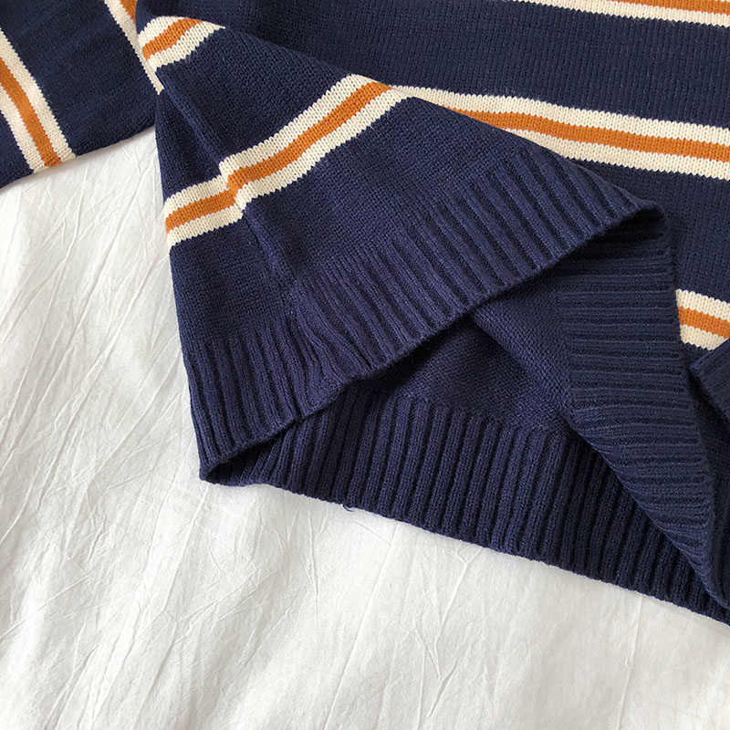 Vintage Stripe Sweaters Women Loose Oversize Korean Style Pullover Top Autumn Winter Long Sleeve Knitted Sweater Femme 211007