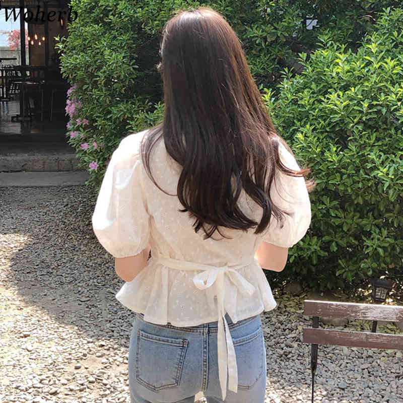 Blouses Women Puff Sleeve Square Collar Shirts Summer Vintage Blusas Mujer Elegant Slim Fashion Sweet White Lace Tops 210519