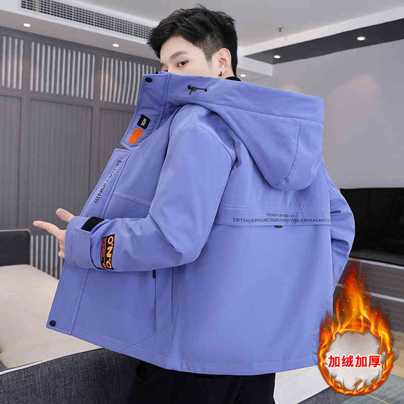 plush 2021 autumn winter new trend color matching work et men's fashion brand cloth, Black 
plush 2021 autumn winter new trend color matching work et men's fashion brand cloth, Black