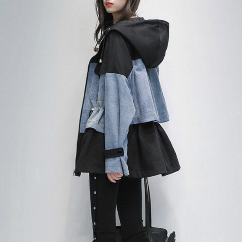 Autumn Winter Women' Hooded Denim Jackets Sashes Lace Up Outerwear High Street Fashionable Blue Patchwork Long Jeans 210603, Black
Autumn Winter Women' Hooded Denim Jackets Sashes Lace Up Outerwear High Street Fashionable Blue Patchwork Long Jeans 210603, Black
