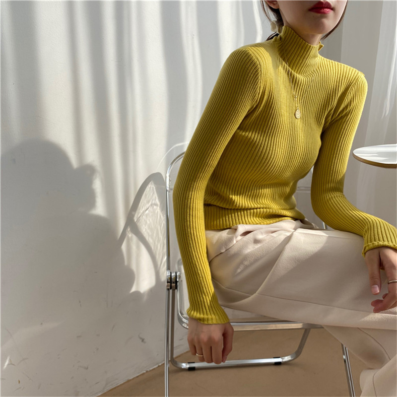 Knitted Pullovers Women Sweaters Autumn Spring OL Solid Turtleneck Sweater Winter Basic Bottoming Tops 12 Colors 210421