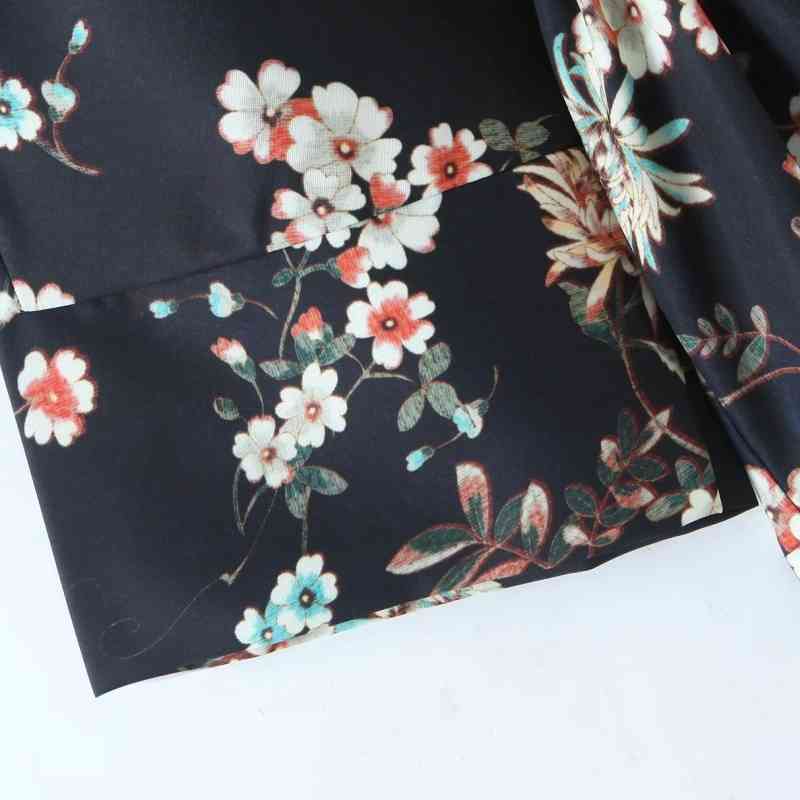 Spring Women Flower Printing Sashes Kimono Shirt Female Nine Quarter Sleeve Blouse Casual Lady Loose Tops Blusas S8656 210430