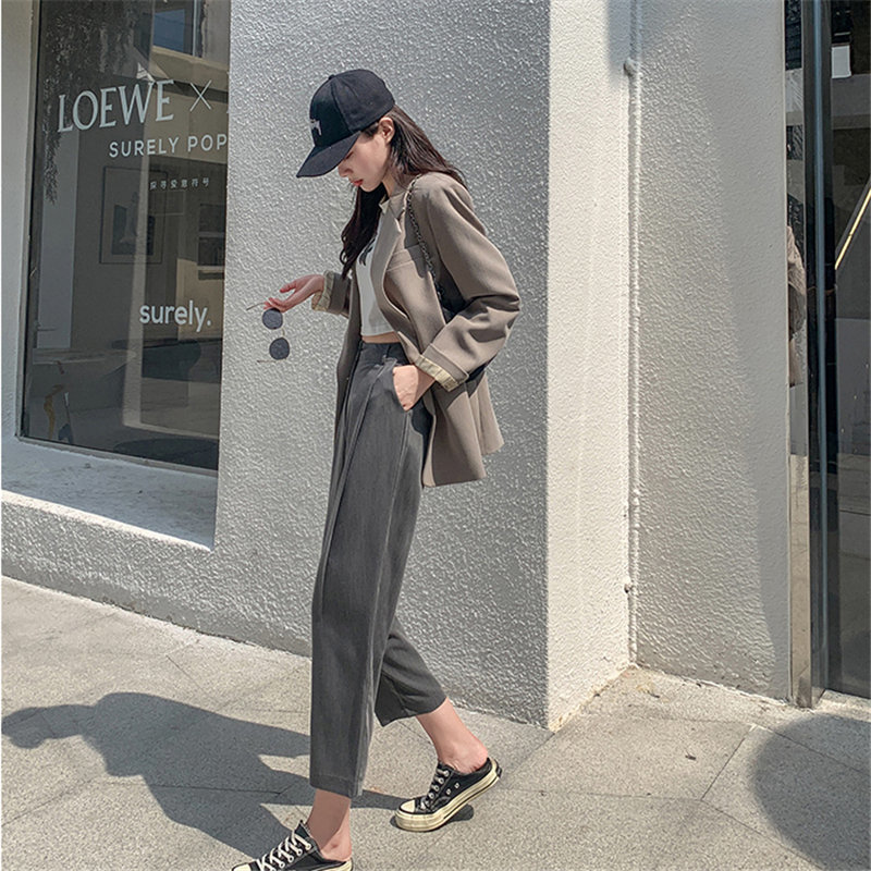 Loose High Waist Solid OL Streetwear Pants Chic Fashion Slim All Match Large Size Gentle Casual Trousers 210421