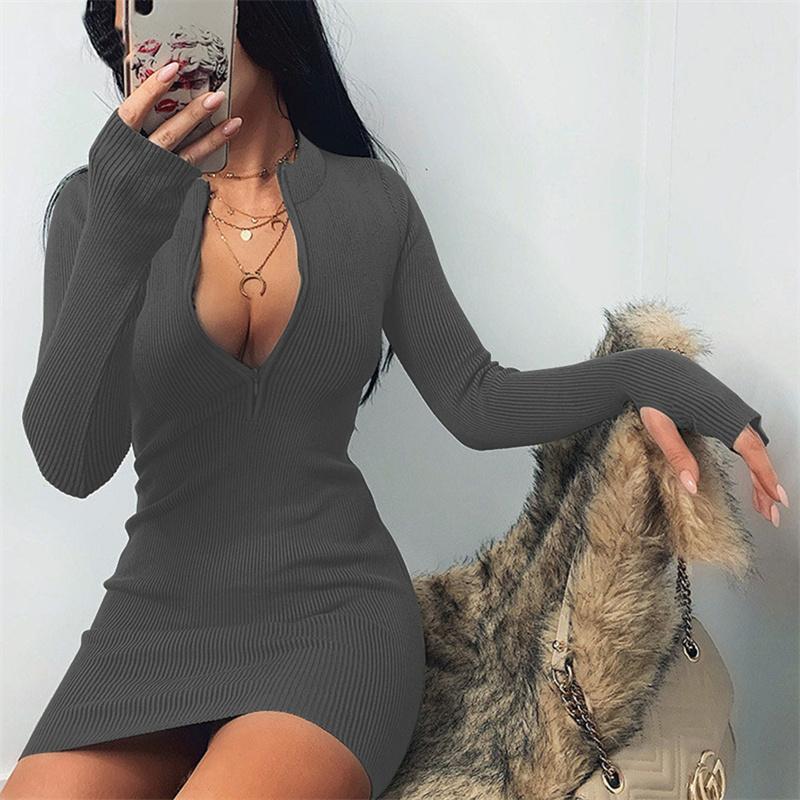 Casual Dresses 2021 Autumn/Winter Fashion Women's Cross-Border Style Long-Sleeved Dress Versatile Collar Zipper Sexy Slim Buttock Wrap Skir