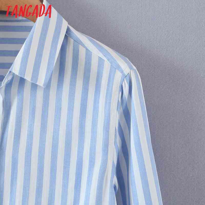 Women Vintage Striped Print Long Sleeve Spring Chic Female Casual Loose Shirt SL524 210416