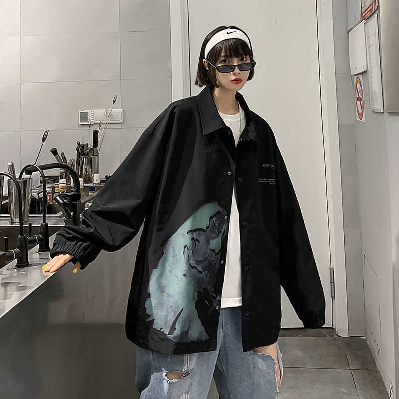 Hybskr Men's Oversized Jackets Streetwear Men Casual Loose Windbreaker Coats Autumn Men's Graphic Printed Jackets 210819