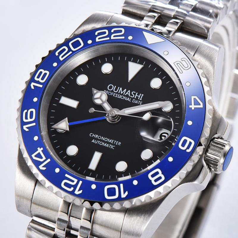Wristwatches Oumashi Automatic Mechanical Men's Watch Men GMT Blue Bezel Sapphire Glass Luminous Date Stainless Steel 02, Jubilee strap
Wristwatches Oumashi Automatic Mechanical Men's Watch Men GMT Blue Bezel Sapphire Glass Luminous Date Stainless Steel 02, Jubilee strap