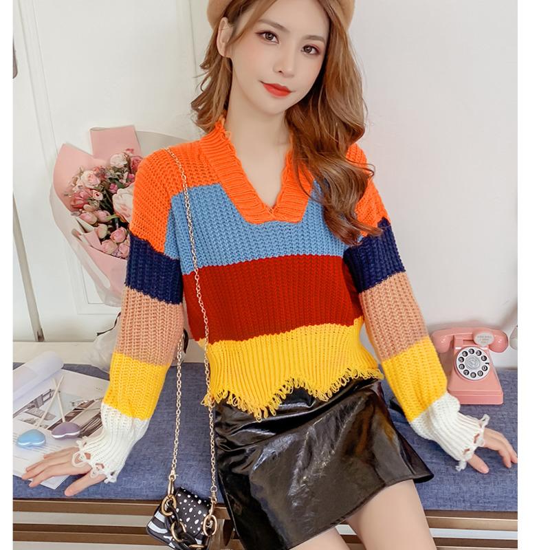 #6280 Spring Summer Spliced Color Women Sweaters And Pullovers V Neck Thin Knitted Tops Short Rainbow Sweater Female Retro Sexy Women's, Colour 1
#6280 Spring Summer Spliced Color Women Sweaters And Pullovers V Neck Thin Knitted Tops Short Rainbow Sweater Female Retro Sexy Women's, Colour 1