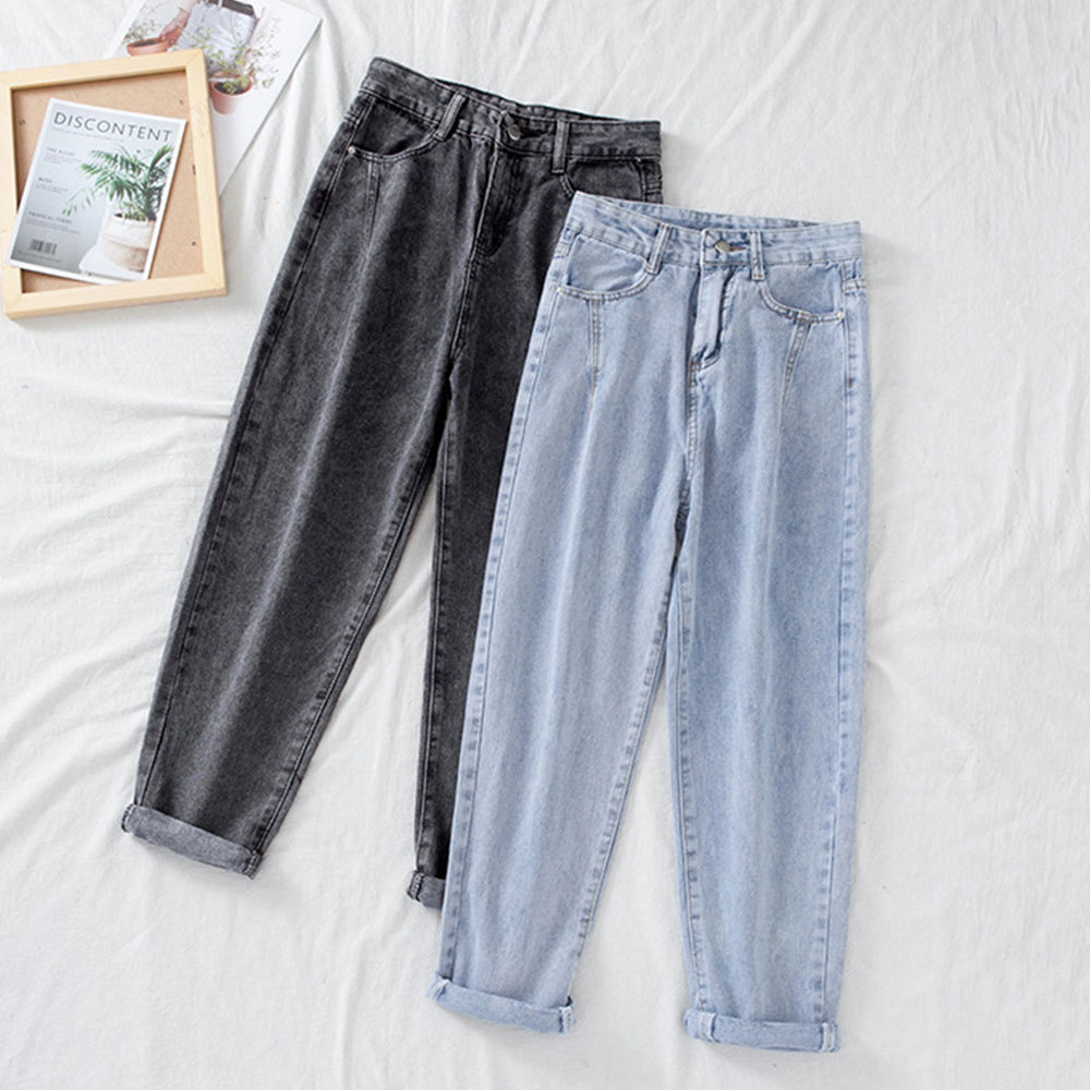 Korean High Waist Jeans Women Harem Pants Loose Casual Plus Size Street Denim Female Trousers with Belt Classic Streetwear 210428