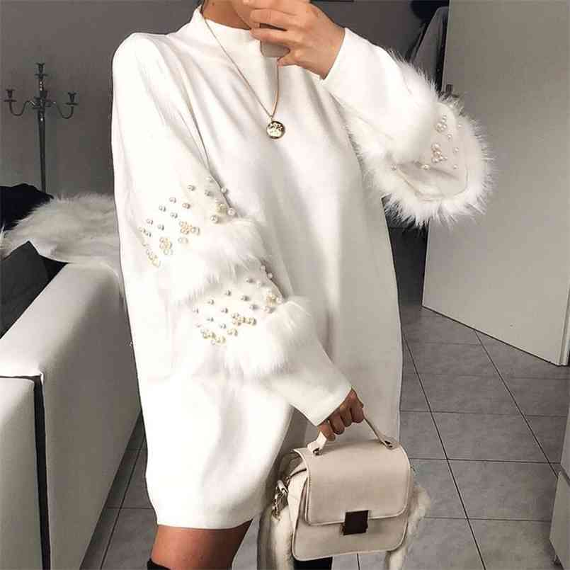 Pullover Women's Jumper Pearl loose rabbit fur Sweater Female Women Warm s thick Winter Knitted Oversized 210508