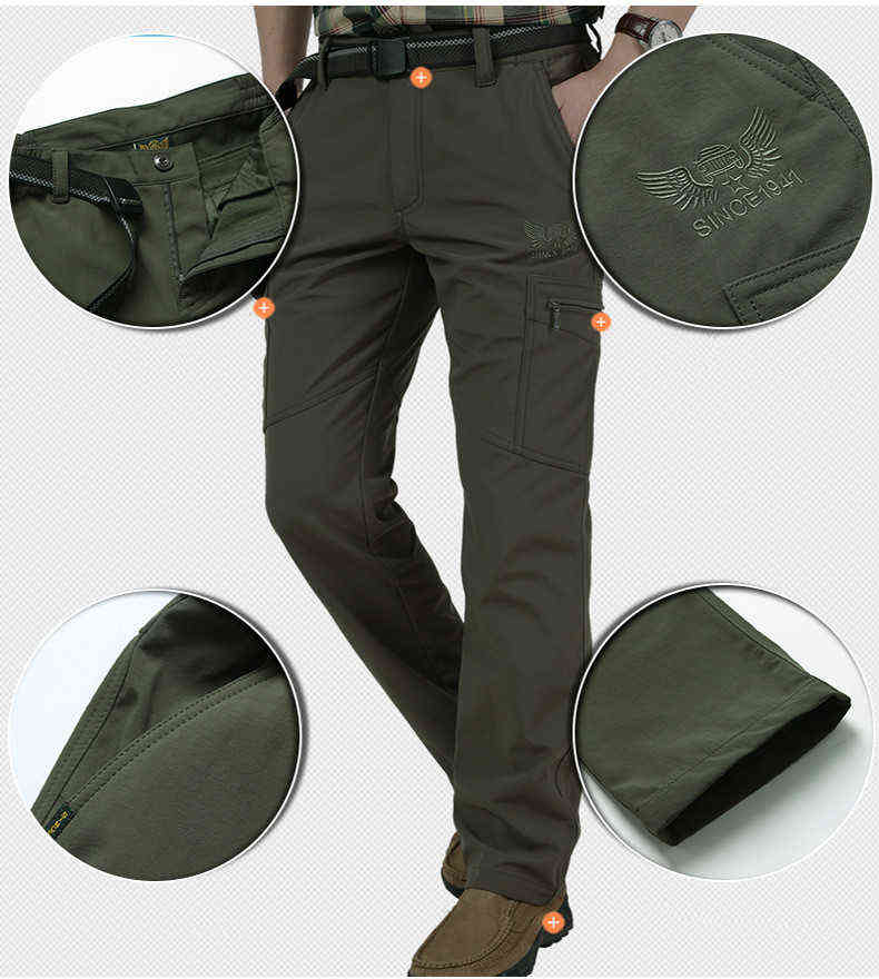 Men Winter Thick Warm Cargo Pants Casual Fleece Pockets Long Trousers Fashion Loose Baggy Jogeer Worker Male Pants 4XL 211112
