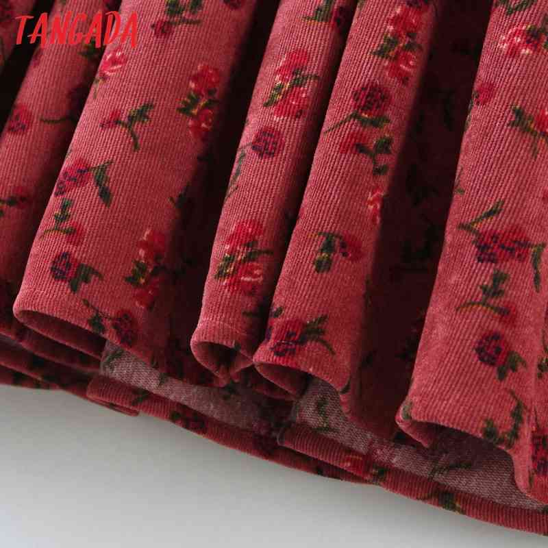 Fashion Women Flowers Print Corduroy Arrival Long Sleeve Ladies Mini Dress Vestidos SL536 210416