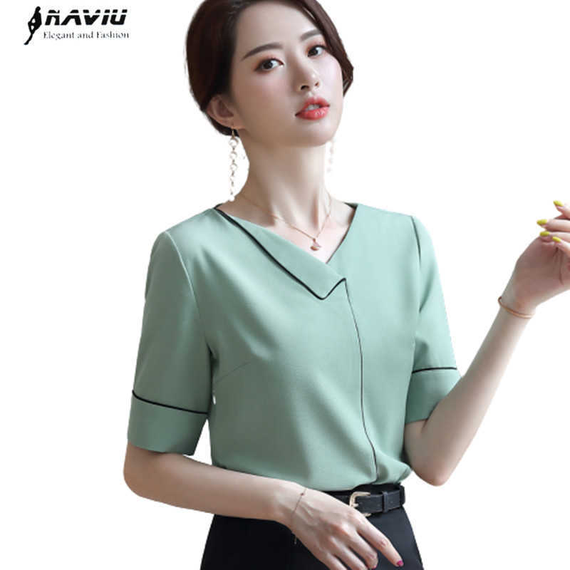 Chiffon Shirt Women Short Sleeve Summer V Neck Half Loose Casual Blouses Office Ladies Fashion Formal Work Tops 210604, Light blue
Chiffon Shirt Women Short Sleeve Summer V Neck Half Loose Casual Blouses Office Ladies Fashion Formal Work Tops 210604, Light blue