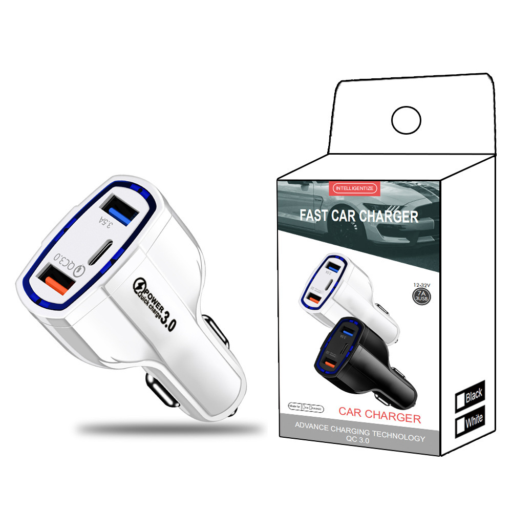 QC 3.0 USB C Car Charger 3-Ports Quick Charge 3.0 Fast Charger for Car Phone Charging Adapter for iPhone Xiaomi Mi 9 Redmi with Retail Package