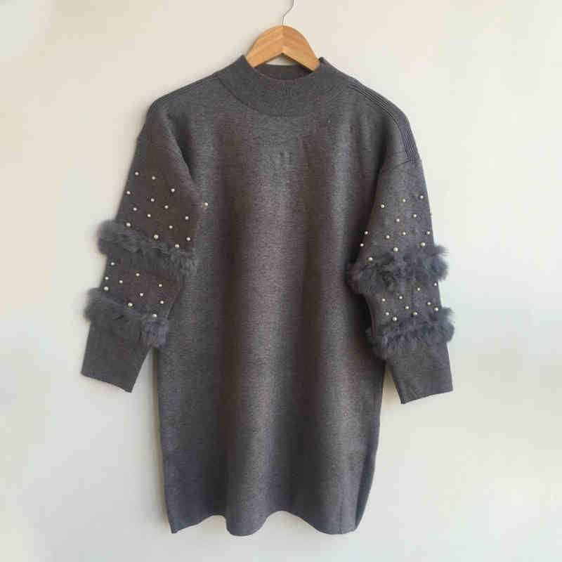 Pullover Women's Jumper Pearl loose rabbit fur Sweater Female Women Warm s thick Winter Knitted Oversized 210508