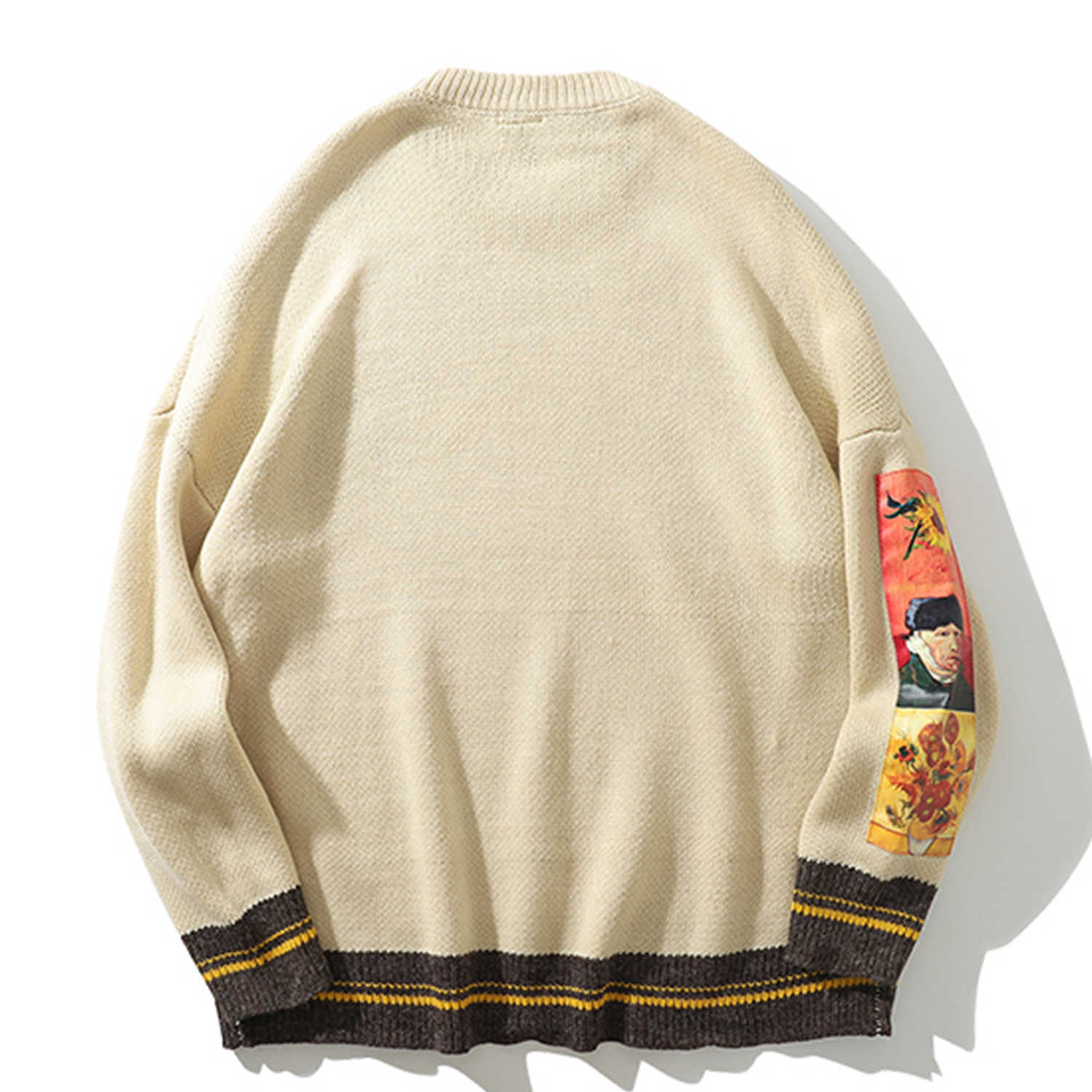 Hip Hop Fashion Sweater Pullover Men Van Gogh Painting Embroidery Knitted Sweater Harajuku Male Streetwear Tops Casual Pullover 210818