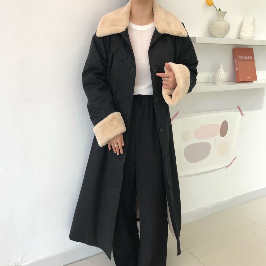 OL Winter Warm Coat Women Long Parkas Vintage Elegant Lapel Faux Rabbit Fur Stitching Loose Female Overcoat 210421
