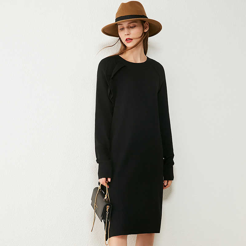 Minimalism Autumn Sweater Dress Fashion Solid Oneck Ruffle Knitted Women's Causal es For Women 12040517 210527