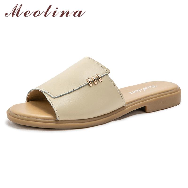 Slippers Meotina Women Shoes Summer Slides Cow Leather Metal Decoration Flat Casual Open Toe Lady Sandals Size 5-9.5, Black
Slippers Meotina Women Shoes Summer Slides Cow Leather Metal Decoration Flat Casual Open Toe Lady Sandals Size 5-9.5, Black