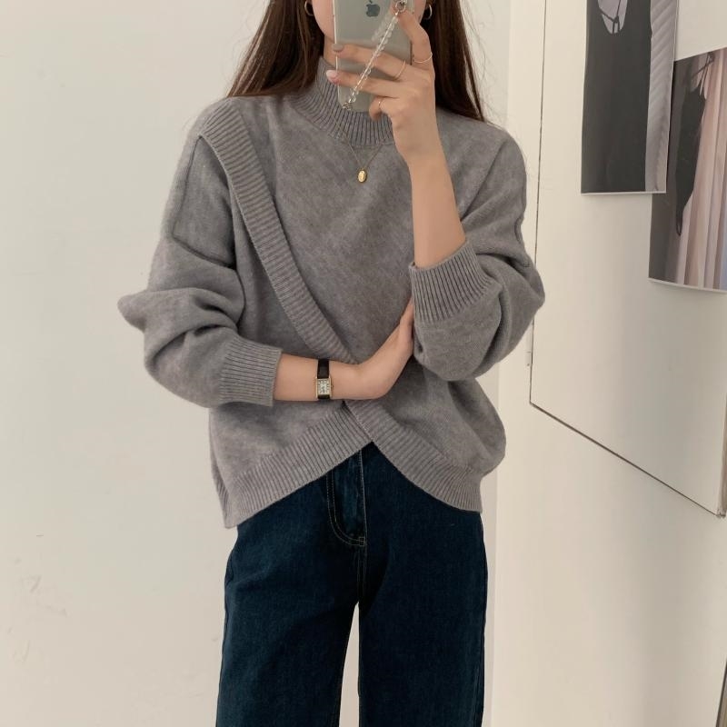Stylish Criss-cross Knitted Pullover Sweater Women Winter Long Sleeve Turtleneck Korean Fashion Casual Ladies Tops Jumpers 210514