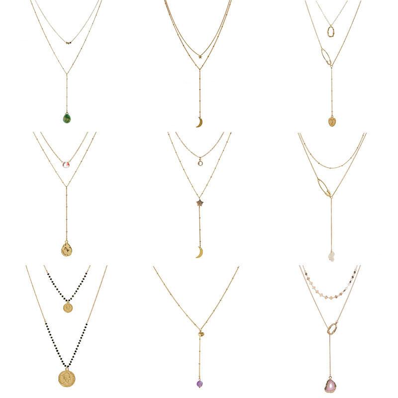 Pendant Necklaces Double Coin Printing Queen Necklace Multi Layered Black Resin Beads Natural Stone Face Moon Star Gold Chain For Women
Pendant Necklaces Double Coin Printing Queen Necklace Multi Layered Black Resin Beads Natural Stone Face Moon Star Gold Chain For Women