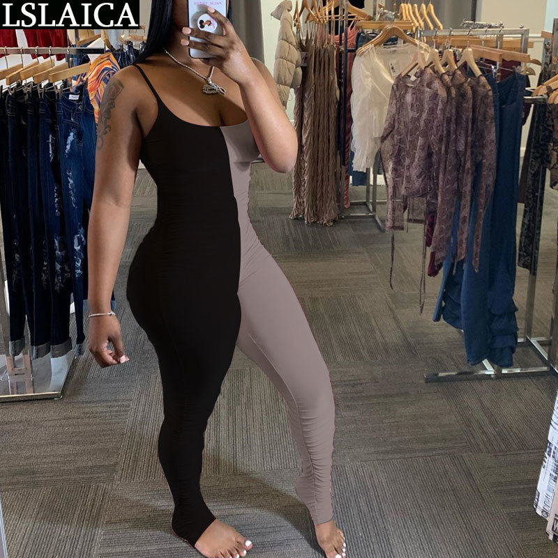Women jumpsuit two color patchwork slim spaghetti strapless rompers womens backless sexy bodysuit female casual wild 210520