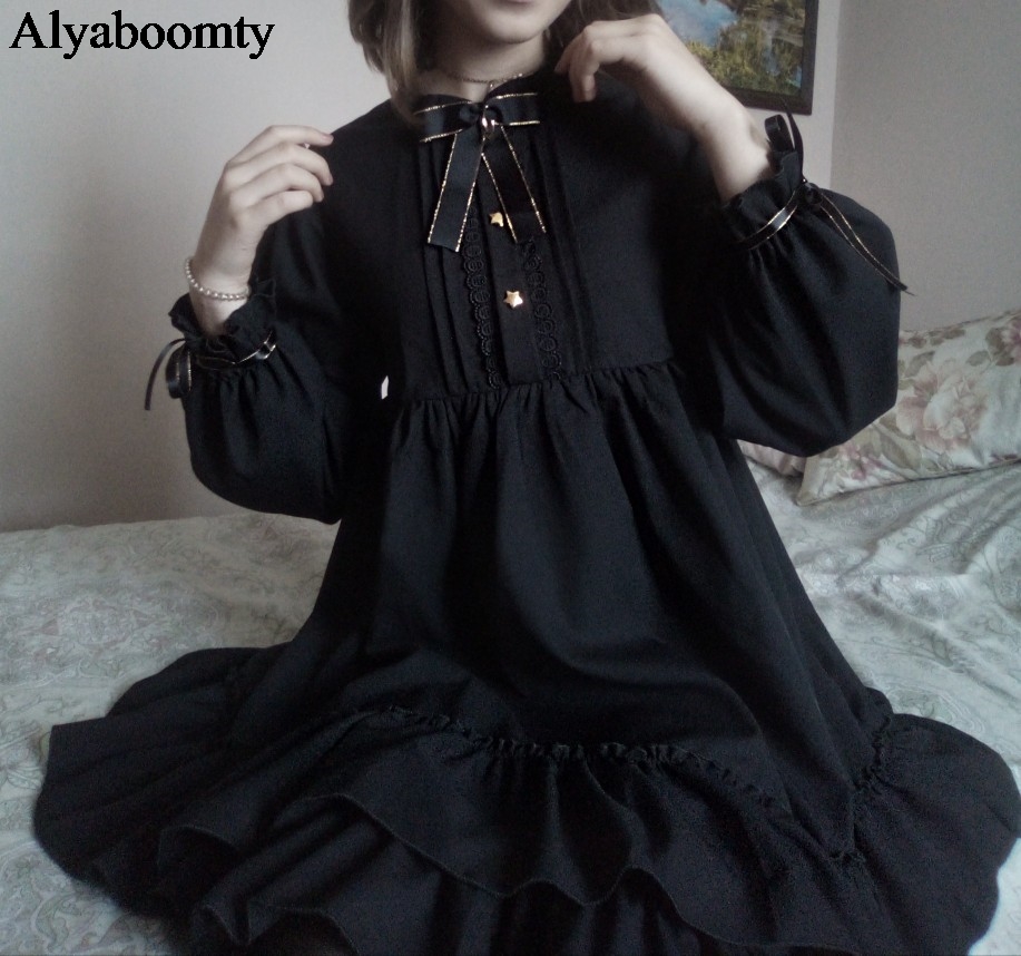 Japanese Harajuku Women Black Ruffles Dress Lantern Sleeve Lolita Style Students Dress Sweet Kawaii Cute Bow Girl Chiffon Dress
Japanese Harajuku Women Black Ruffles Dress Lantern Sleeve Lolita Style Students Dress Sweet Kawaii Cute Bow Girl Chiffon Dress