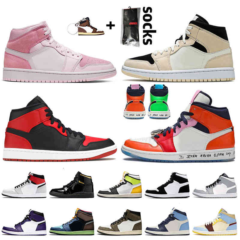 Jumpman 1 Mid Digital Pink Womens Basketball Shoes 1s Barely Orange Bred Fearless High OG Twist Obsidian Shadow Mens Trainers Sneakers, Shipping link