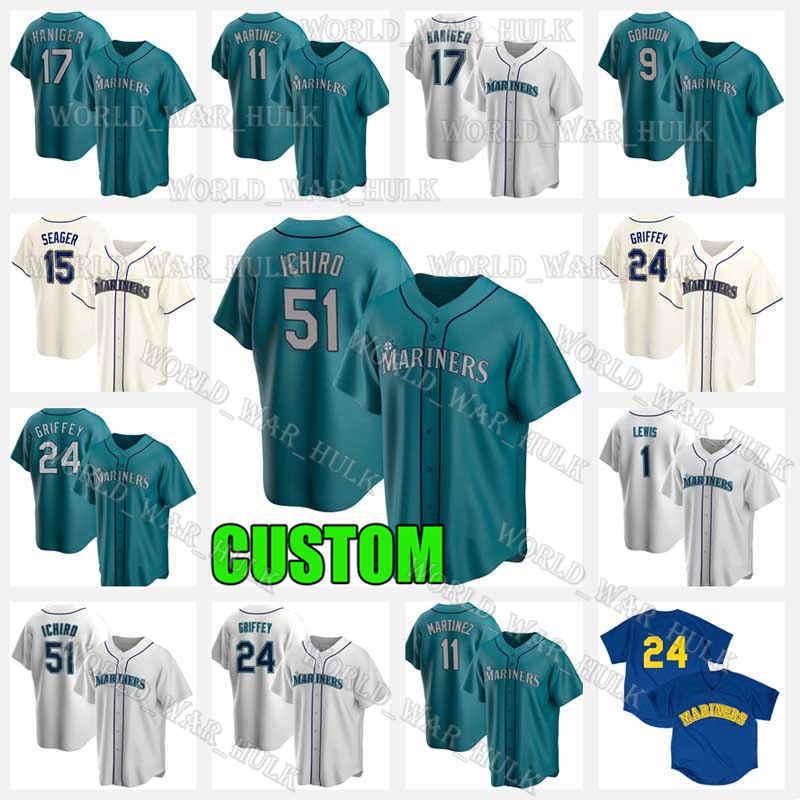 51 Ichiro Suzuki Jersey Seattle Ken Griffey Jr Mariners Kyle Lewis Edgar Martinez 34 Felix Hernandez 15 Kyle Seager 3 J.P. Crawford Baseball, Custom retro(shuishou)