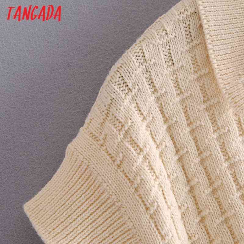Women Fashion Oversized Beige Knitted Vest Sweater Sleeveless Female Waistcoat Chic Tops 3H180 210416