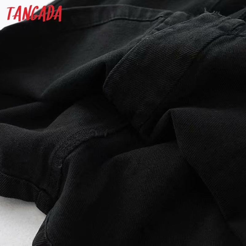 Women Black Denim Skirts Beading Buttons French Style Female Mini Skirt 5B14 210416