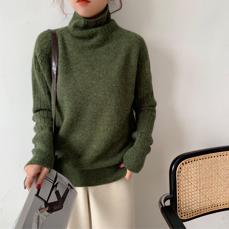 Korea Chic Feminine Turtleneck Slimming Casual Basic Fresh Loose Warm Pullovers Soft Knitted Women All Match Sweaters 210421