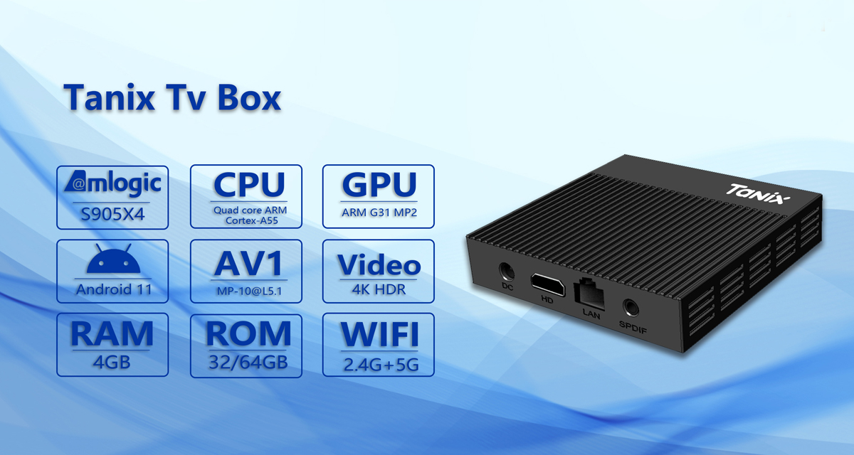 TANIX X4 Amlogic S905X4 TV BOX Android 11 OS 2.4g/5ghz Dual Wifi BT 100M LAN 4K Smart 4GB RAM 32GB