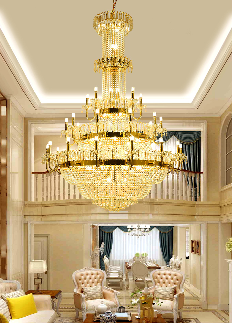 American Crystal Chandeliers Lights Fixture LED Modern European Big Long Chandelier 3 Color Dimmable Home Indoor Lighting Diameter 120cm 150cm