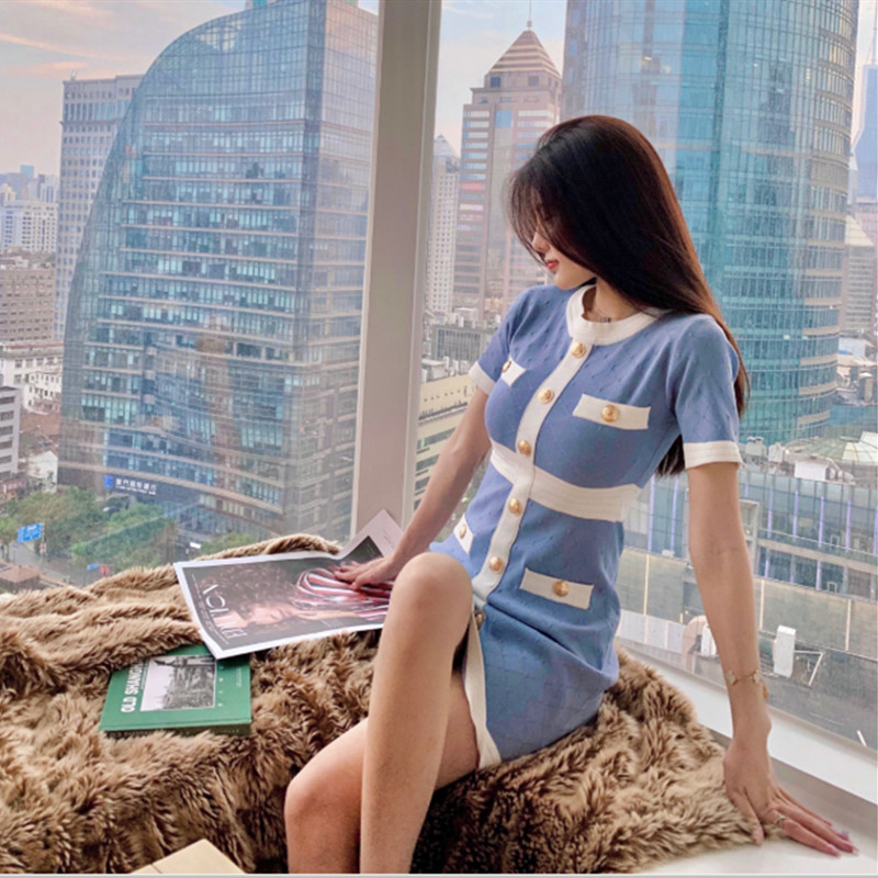 Sweater Dress Women Plus Size Sexy Elegant Vestidos Black Short Sleeve Korean Style Knitting Dresses Autumn Woman Clothes 210409